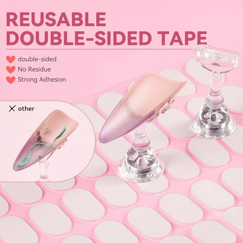 Nail Stand for Press On Nails Art Display Practice 2 Sets, 1 Heart Shaped Acrylic Magnetic Nail Stands, Fake Nail Holder Tips With 200 PCS Double-Sided Tape, Nail Kit Home DIY Salon Supplies