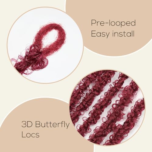 36 Inch Butterfly Locs Crochet Hair 8 Packs Long Maroon Red Butterfly Loc Thick Distressed Locs Crochet Hair Pre Looped Light Weight(36Inch - 8Pack, 350)