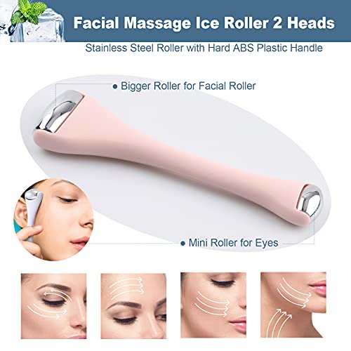 Mini Eye Ice Roller for Eyes Puffiness - Facial Ice Roller and Mini Roller 2 in 1 - Massager for Migraine Relief Tighten Pores Under-Eye Pain Relief - Reduce Wrinkle Puffy for Face Arms (Pink)
