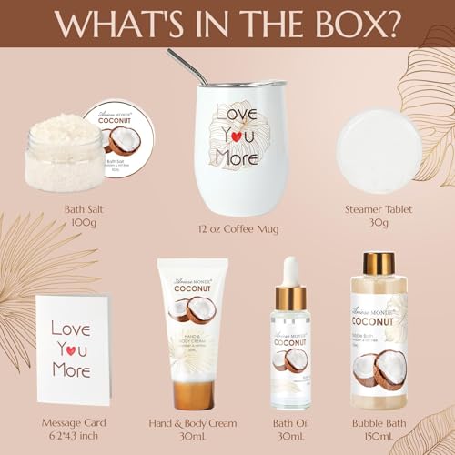 Birthday Gift Box for Women, Spa Tumbler Gifts Get For Her, Spa Gift Basket Care Package of Coffee Mug, Bubble Bath, Hand Cream, Bath Oil, Bath Salt,Shower Steamer, Unique Thank You Gifts