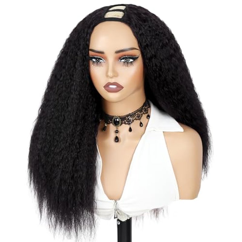 WIGER Kinky Straight U Part Wigs Human Hair Half Wig Natural Color Glueless Thin Leave Out Curly Hair 200% Density 20 Inch kinky Curly Clip in Wigs for Black Women Wear And Go Wig