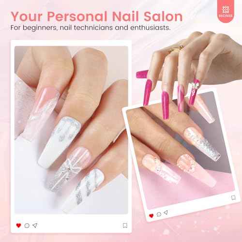 Nail Kit for Beginners with Everything: Professional Nail Acrylic Powder Liquid Set with Practice Hand Drill U V Light in Cosmetic Bag for Women Salon Home (Silver)