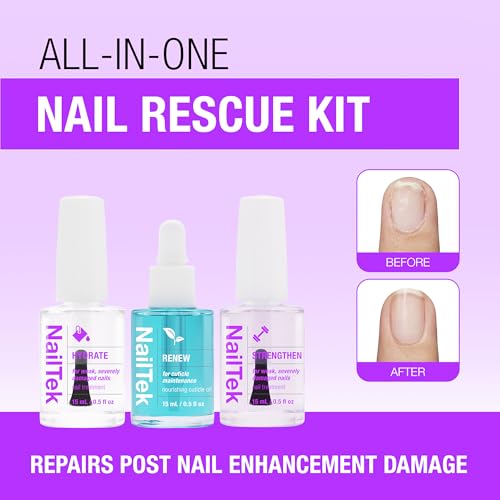 Nail Tek Rescue System ? Nail Repair for Damaged Nails, Hydrate, Renew & Strengthen Nails Treatment, Made in USA, 0.5 fl oz each