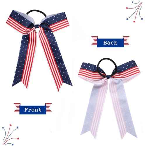 Hipcheer 20pcs Collegiate Style Cheer Bows for Girls, Long Tail Skinny Cheer Bow Ponytail Holder Handmade Bows for Girls Teens Softball Cheerleader Sports (Red Blue)