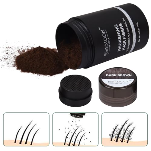Hair Fibers, Hair Fibers for Thinning Hair, Hair Building Fibers, Hairpiece Filler, Increase Hair Density, Styling Powder for Women & Men, Hair Makeup, Premium Formula Thickening (DARK BROWN)