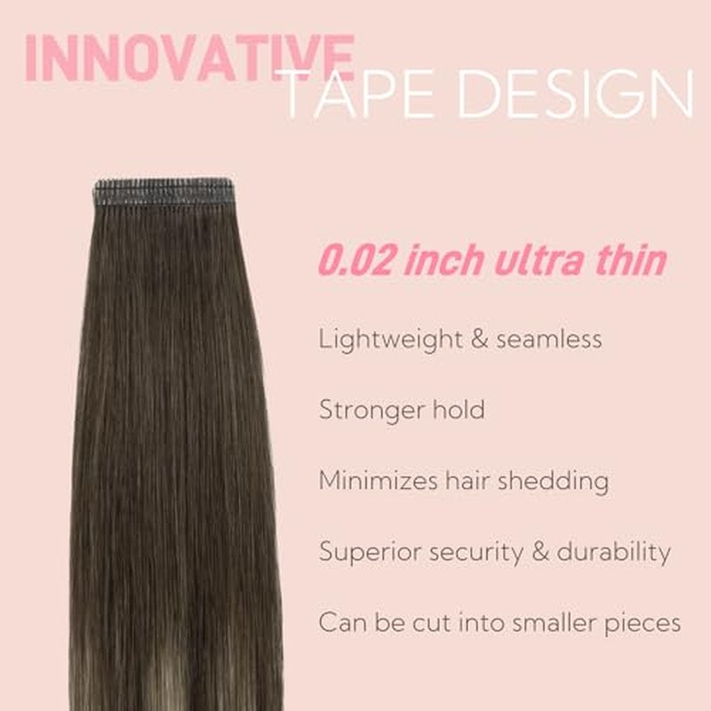 Tape in Hair Extensions Real Human Hair Double Stitched Invisible Seamless 20pcs 50g (Ombre Medium Brown to Honey Blonde, 22 inch)