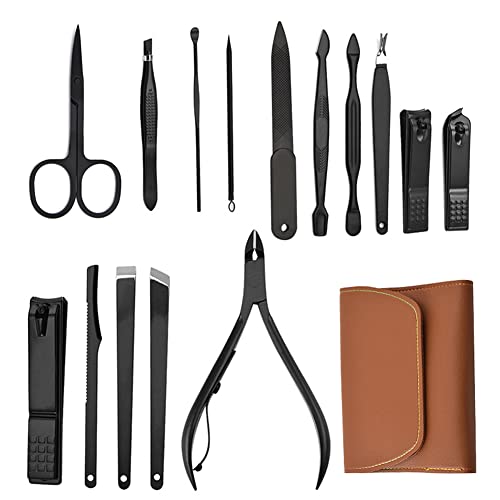 16 Pieces Manicure Set, Pedicure Kit, Nail Clippers, Stainless Steel Professional Personal Care Tool Kit, Nail Tools with Brown Case, Gifts for Men
