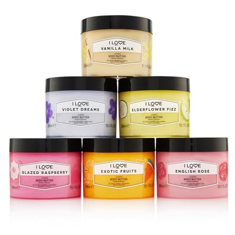I LOVE Glazed Raspberry Scented Body Butter - Hydrating Body Butter for Dry Skin - Vitamin E and Aloe Vera - Shea Butter and Coconut Oil - 11.6 oz