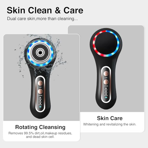 Face Scrubber Exfoliator,Facial Cleansing Brush Rechargeable IPX7 Waterproof with 5 Brush Heads,Electric Face Spin Brush for Exfoliating, Massaging and Deep Cleansing (Black+Gold)