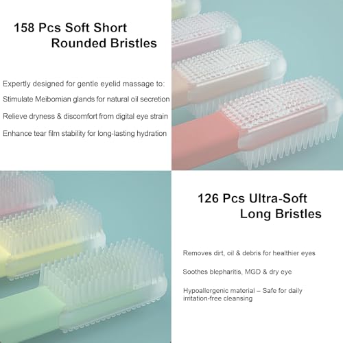 Eyelid Brush with Soft Silicone for Sensitive Eyelids,Gently Deeply Clean Eyelid Margins,Removes Dirt,Oil.Blepharitis,MGD and Dry Eyes Relief,Lid Scrub Device,Eyelid Cleanser Partner (5pcs)