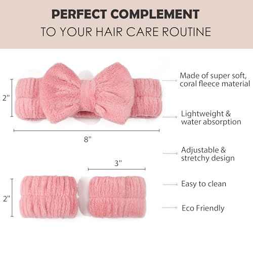 Ayesha Spa Headband and Wristband Set for Skincare Washing Face,Makeup Headband Wrist Cuffs for Preppy Skincare Women Girl (Pink set)