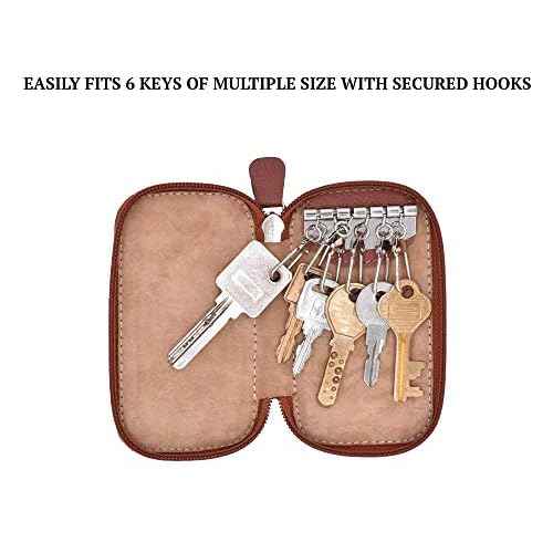 Full Grain Genuine Leather Keychain Holder Pouch with 6 Key Holders Hook