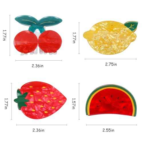 Fruit Claws Clips - Strawberry Hair Clips (Lemon/Cherry/Watermelon) - Cellulose Acetate Hair Clips for Women - Fun Summer Hair Accessories 4Pcs