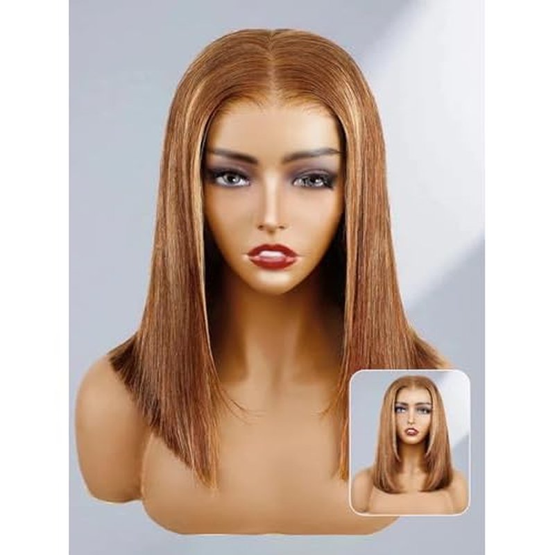 ORIGINAL QUEEN OQ Hair Glueless Wigs Human Hair 5x7 Bob Straight Wigs for Women Highlight Blonde Wear and Go Short Bob Wigs Pre Plucked Pre Cut Pre Bleached 4/27 Color 12Inch