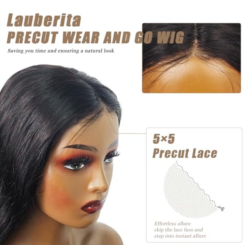 30 Inch 5x5 HD Lace Closure Wigs Human Hair Glueless Wigs Pre Plucked Pre Cut for Beginners 180% Density Body Wave Lace Front Wigs Human Hair Glueless Wear and Go