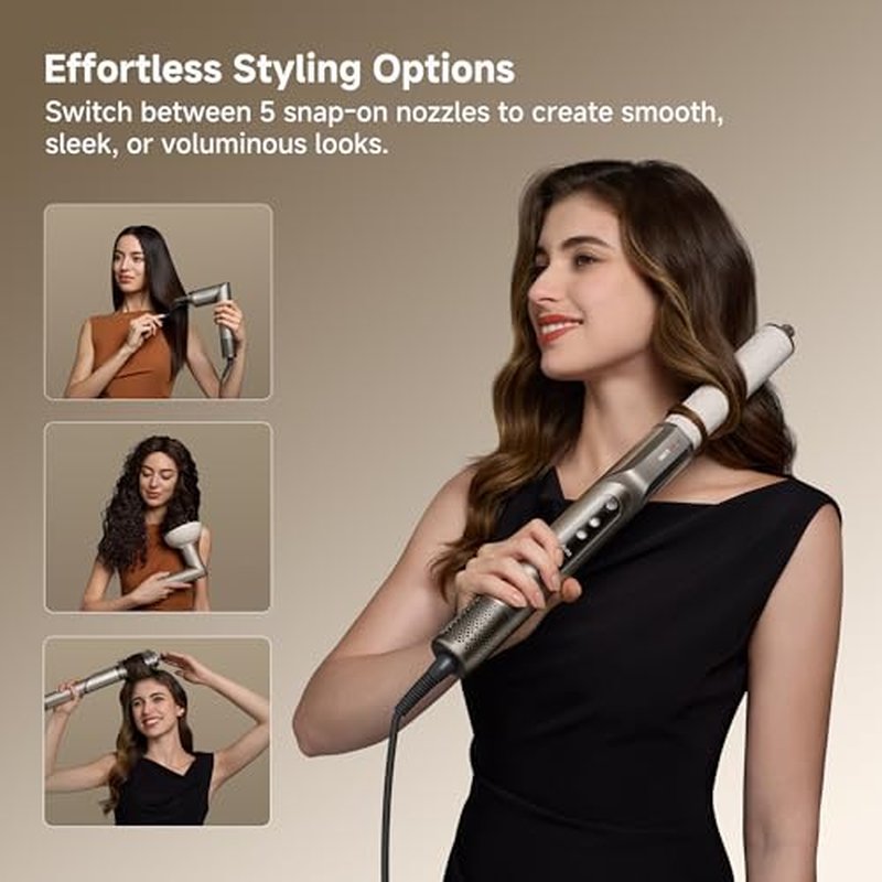 Dreame Dazzle Hair Styler and Dryer- Intelligent Nozzle Recognition, 110,000RPM High-Speed Motor for Fast Drying, 300M Negative Ions, 5 Snap-on Attachments, Smart Screen, 3 Customizable Modes