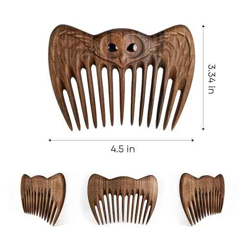 Handmade Wooden Hair Comb for Women Eco-Friendly Natural Wood Detangling Comb Gentle on Hair and Scalp Perfect for Thick Curly or Fine Hair Sustainable Beauty Hair Care Tool (Walnut Owl)