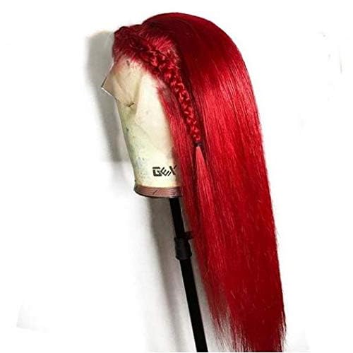 KRN Red Color Brazillian Virgin Human Hair Silky Straight 130% Density Lace Front Wigs Pre-Plucked Hairline Full Lace Wig with Baby Hair for Women (18 Inch, Lace Front Wig)