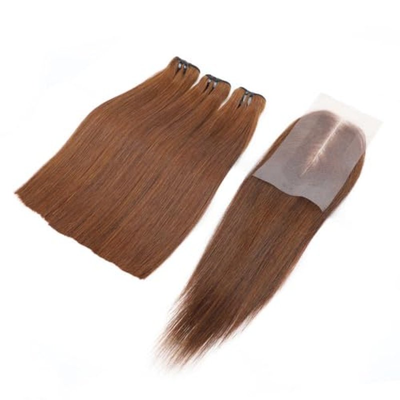 Bone Straight Virgin Human Hair 3 Bundles with 2 * 6 Closure Raw Hair 15A Bundles 100% Unprocessed Premium Raw Hair for Women Natural Color (10"10"10" + 8", 33#)