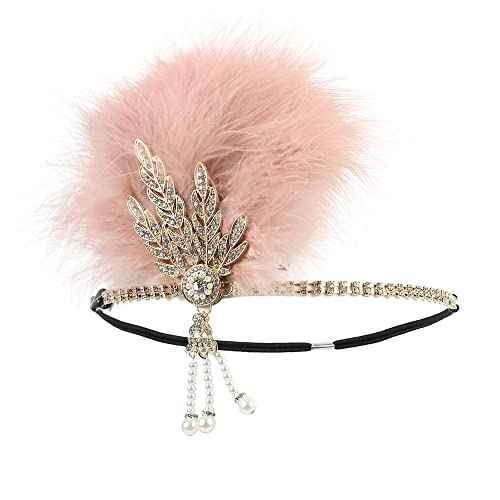 STIOEDYUAN 20s Flapper Feather Headband Art Decor Gatsby Rhinestone Leaf Medallion imitation Pearl Headpiece Hair Accessories