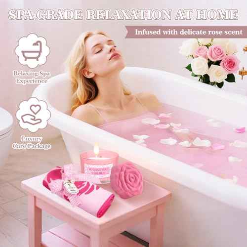 Self Care Gifts for Women Birthday Gift - Get Well Gifts Basket Thank You Gifts, Rose Relaxing Spa Gift Basket Self Care Package for Women Her Mom Friend Wife Sister Best Friend Coworker Nurse Teacher