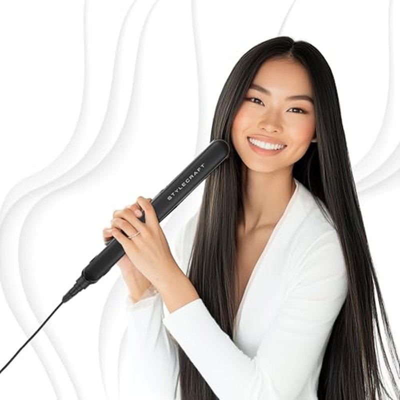 StyleCraft STAY-TEMP Professional 1-Inch Titanium Flat Iron, Titanium Ultra-Thin Hair Straightener for All Hair Types