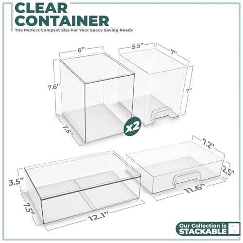 Sorbus Acrylic Storage Containers - 3 Pack, Stackable Storage Bins Set for Bathroom Organization - Clear Acrylic Drawer Organizers - Makeup Case Pull-Out Drawers (7.6¡¯¡¯ Tall and 12.1¡¯¡¯ Wide)