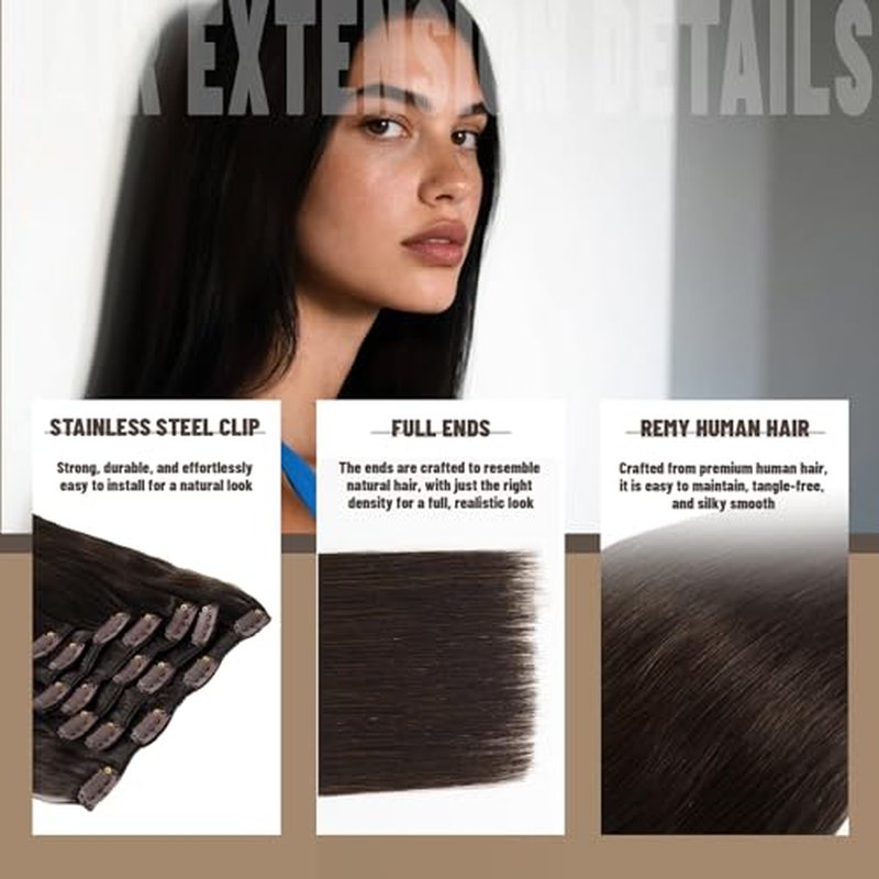Clip in Hair Extensions Real Human Hair 18 Inch 120g 7Pcs Remy Extensions Double Weft Straight Hair Extensions for Add Volume (18in, 120g, #2)