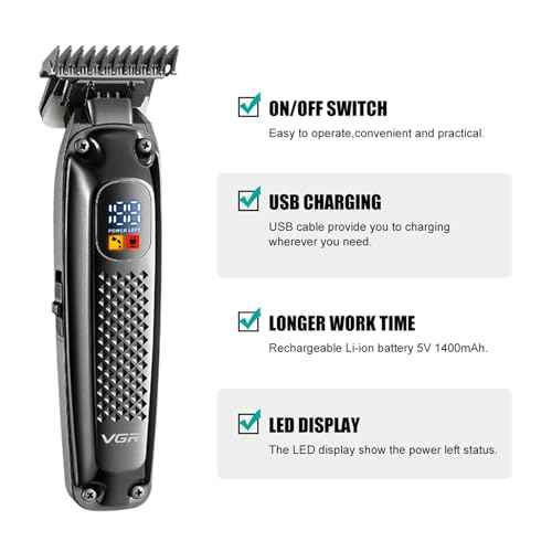 VGR 972 Professional Hair Trimmers, Precision Beard Trimmer for Men, Cord/Cordless and Rechargeable with LED Display