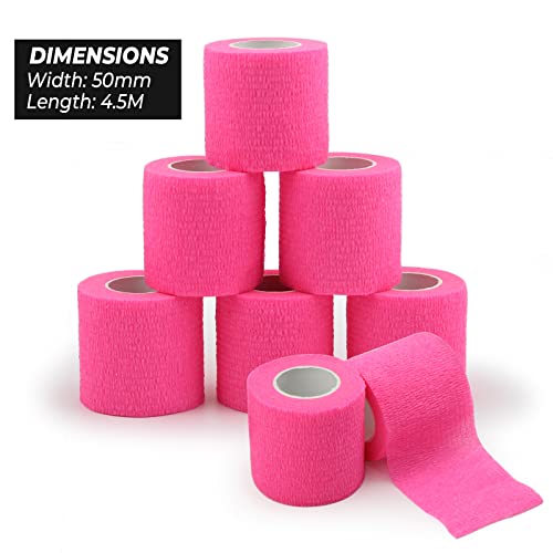 Tattoo Grip Cover Wrap Pink - Denergy 6PCS PMU Pen Grip Tape Wrap Cover Cohesive Sports Adherent Tape Adhesive Bandage for Tattoo Machine Tattoo Accessories (Hot Pink 6pcs)