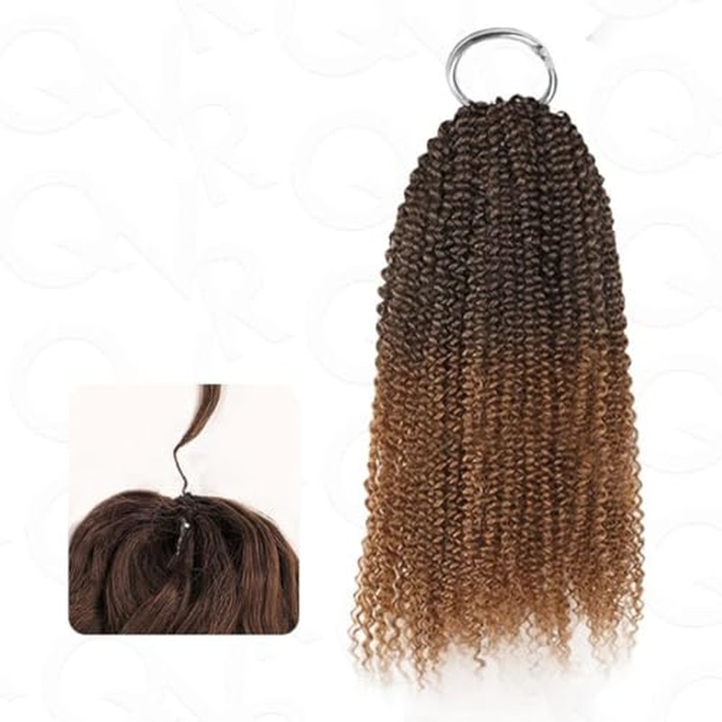 QVR Crochet Braiding Human Hair Bulk Pre Looped Afro Kinky V Bulk for Kinky Twist Ombre 20 inch 56 Gram Per Pack Two Tone Color Dark Brown and Auburn Brown T2/30