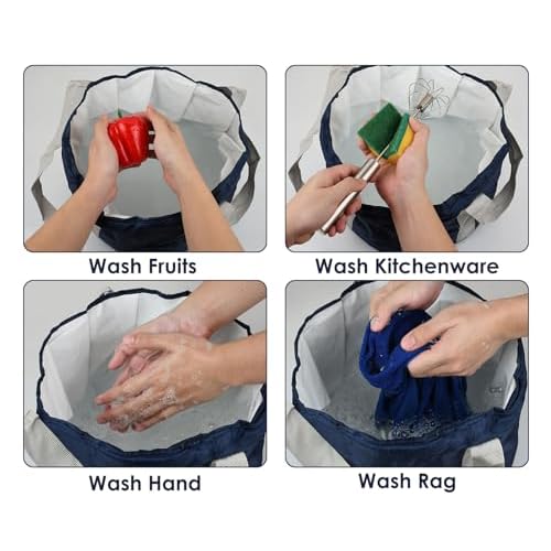 Foot Soaking Tub Collapsible Bucket with Handle 4.7 Gallon/18 L Portable Wash Bag for Fishing, Traveling, and Camping - Navy Blue