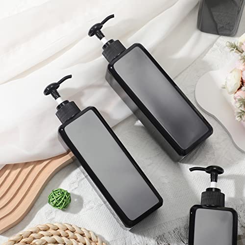 20 Pack 16oz/ 500ml Plastic Empty Bottles Refillable Shampoo Containers with Pump Lightweight Square Soap Dispenser Bottles for Essential Lotions, Shampoos, Conditioner, Massage Oil (Black)