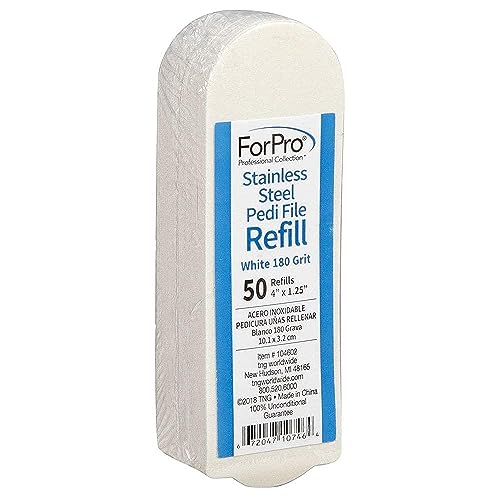 ForPro Professional Collection Stainless Steel Pedi File Refill, 180 Grit, White, EZ-Strip Peel Pedicure Refill Pads, 1.25¡± W x 4¡± L, 50-Count