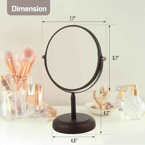 OVENTE 7'' Tabletop Makeup Mirror with 1X/5X Magnification, 360¡Æ Swivel Design and Double-Sided Free-Standing Vanity Mirror Perfect for Dresser, Bedroom and Office Desk, Antique Bronze MNLDT70ABZ1X5X