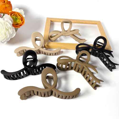 5.2 Inch Extra Large Claw Clips - 6 Pcs for Thick Hair, Women's Matte Bow Ribbon Style Hair Claws