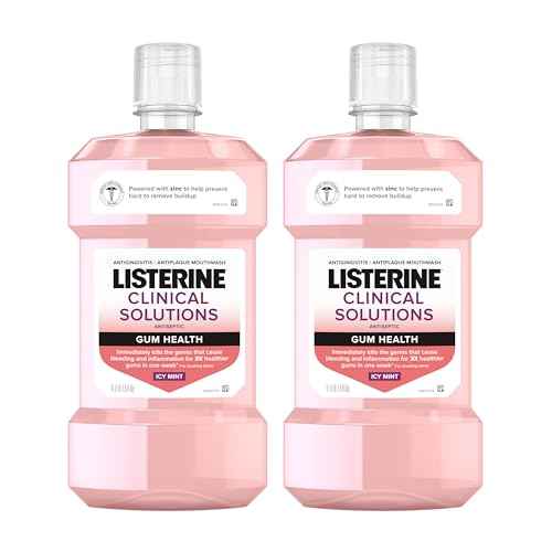 Listerine Clinical Solutions Gum Health Antiseptic Mouthwash, Antigingivitis & Antiplaque Oral Rinse Kills Germs for Healthier Gums, Reduces Gingivitis in 1 Week, ICY Mint, Twin Pack, 1 L, 2 Pack