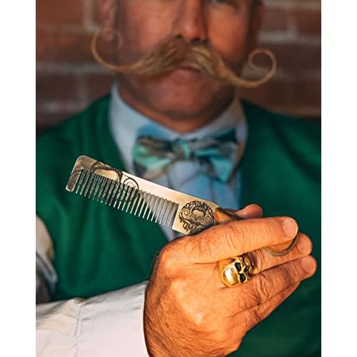 Death Grip Steel Metal Handcrafted Wood Handle Hair Comb | Perfect for Styling Pompadour | Men's Beard & Handlebar Mustache - Small Comb Not A Brush