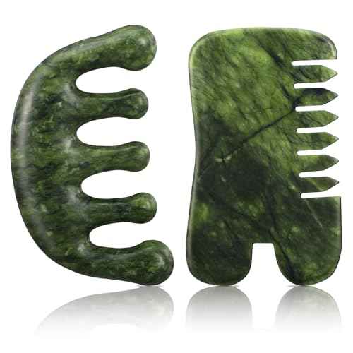 BBTO 2 Pcs Jade Comb for Scalp Massage Gua sha Comb for Head Body spa Hair Multifunctional Handheld Massage Tools (Classic, Natural)