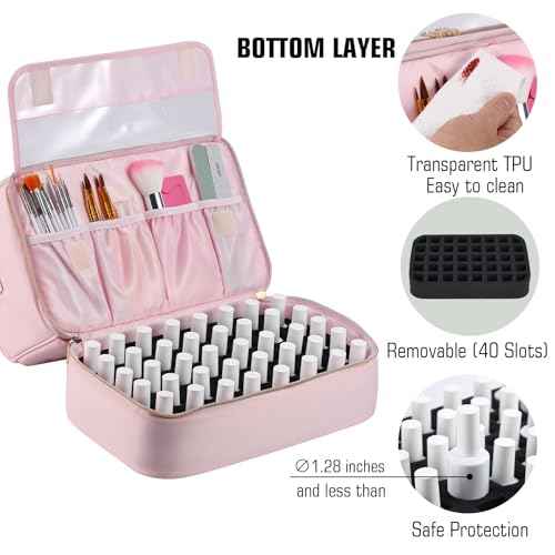 Nail Polish Organizer Case,Nail Storage Organizer Holds Nail Lamp & 50 Bottles Nail Polish,Nail Tech Travel Case,Waterproof Nail Kit Organizer Bag Fits Nail Supplies & Manicure Tools (Pink)