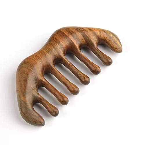 Natural Wood Wide Tooth Hair Comb Head Scalp Massage No Static Green Sandalwood Hair Pick Wooden Comb for Men and Women with free storage pouch