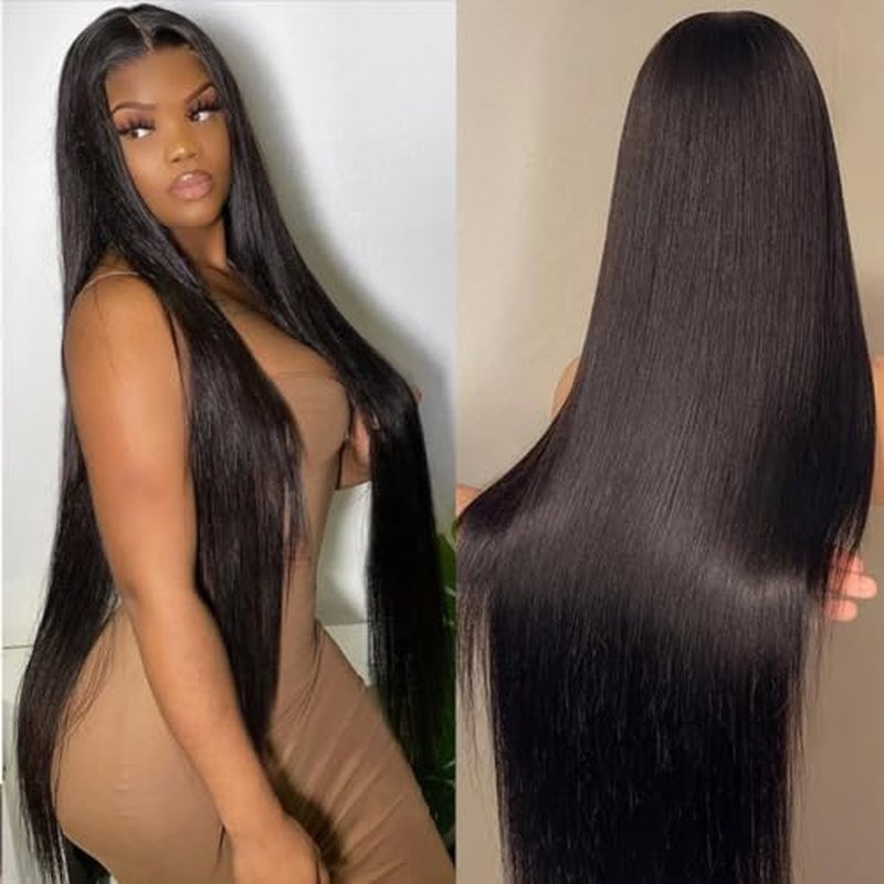 13x6 Straight Lace Front Wigs Human Hair HD Transparent Lace Frontal Human Hair Wigs for Women Glueless Wigs Human Hair Pre Plucked Black Wig 200% Density 22 Inch