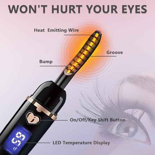 Heated Eyelash Curler - Eyelash Curlers Heated 4 Temperature Modes| Rechargeable Electric Eyelash Curler Pro| Heated Lash Curler for Women with Eyelash Comb Heat up in 8s Anti-Burn Design (Black A)