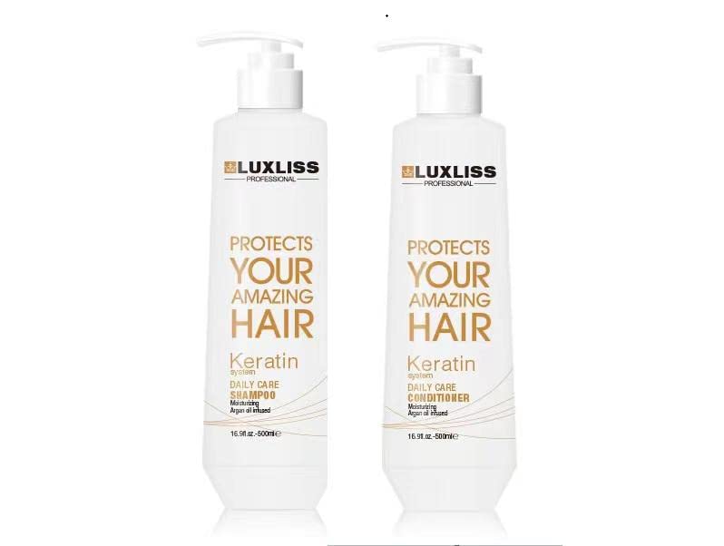 Luxliss Keratin Daily Care Shampoo & Conditioner Set - Moisturizing Anti-Frizz Formula for Chemically Treated Hair | 2 Pack (16 Fl Oz Each)