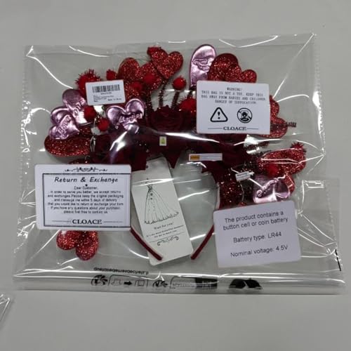 CLOACE Valentine's Day Heart Headband Light Up Red Hearts Hair Band LED Flower Party Featival Hair Accessoires for Women and Girls (Red)