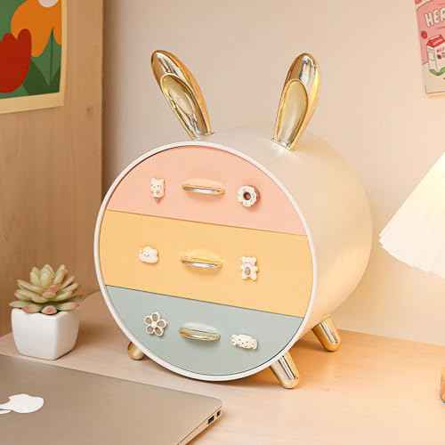 Makeup Organizer and Storage for Perfumes Cosmetics Jewelry,Box for Countertop, skincare Cabinet Storage Bins 3 draws Stackable Vanity Organizer for Dresser and Bathroom Countertop(Golden Ear)