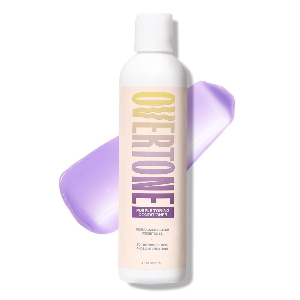 oVertone Haircare Purple Toning Conditioner - Neutralizes Brassiness for Blonde & Platinum Hair - Deeply Hydrating Formula with Shea Butter & Coconut Oil - Vegan, Cruelty-Free, Paraben-Free - 8 oz