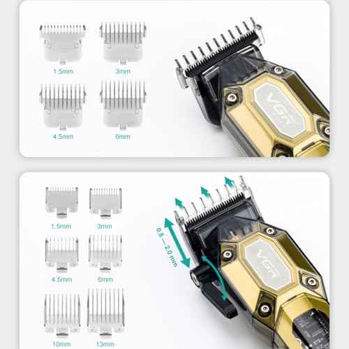 VGR Professional Hair Clippers for Men, Cordless Barber Clippers and Trimmers Set, Mens Hair Cutting Kit with 10 Guide Combs, USB Rechargeable Haircut Machine for Family, LED Display, Black