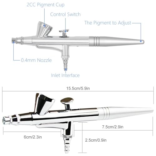 Pinkiou Airbrush Gun Mini Makeup Air Brush Spary Gun 0.4mm Needle and Nozzle For Make up Face Eyebrow Nail Temporary Tattoo (single gun)