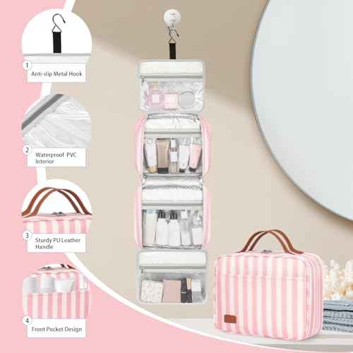 Hanging Travel Toiletry Bag for Women, Portable Toiletry Bag for Travel Size Essentials, Water-resistant Large Travel Makeup Bag with Hook for Toiletries, Cosmetics, Travel Accessories